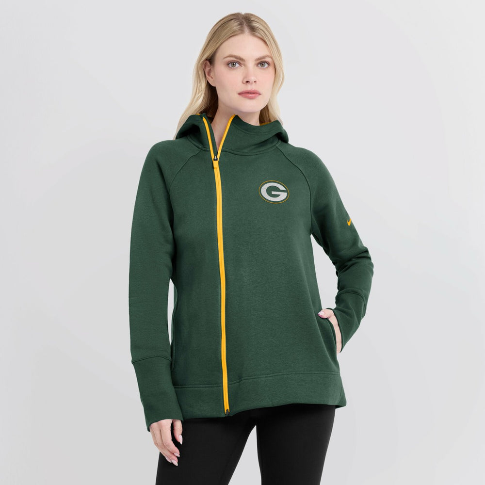 Green Bay Packers Women's Asymmetrical Raglan Full-Zip Hoodie Green