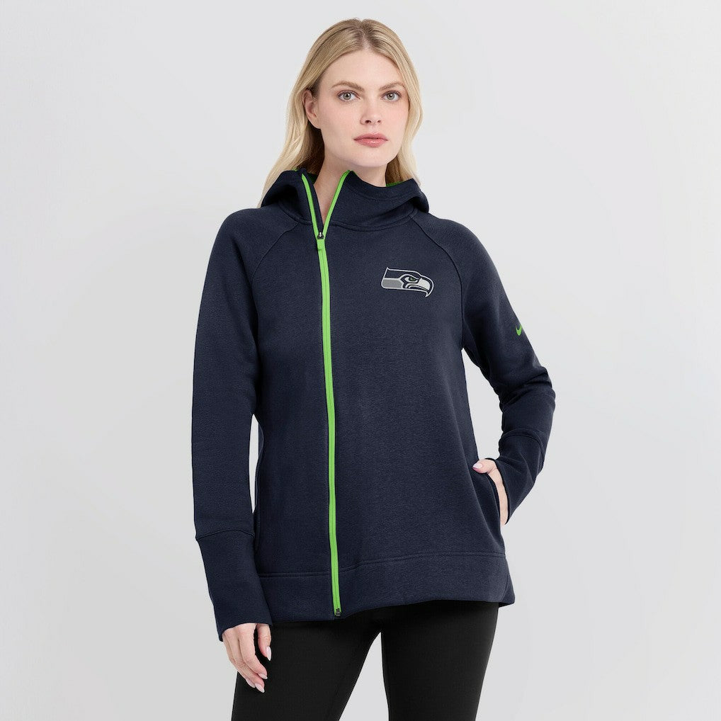 Seattle Seahawks Women's Asymmetrical Raglan Full-Zip Hoodie College Navy