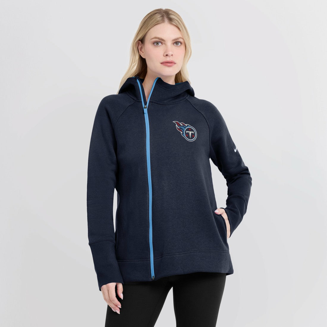 Tennessee Titans Women's Asymmetrical Raglan Full-Zip Hoodie Navy