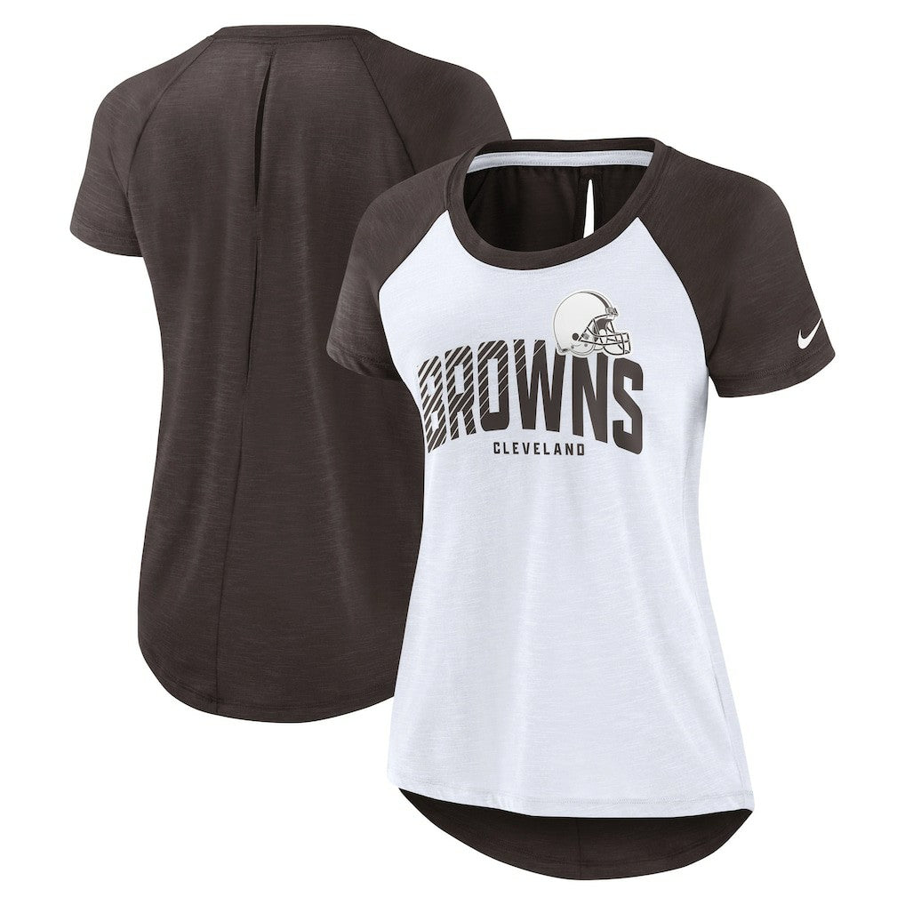 Cleveland Browns Women's Back Slit Lightweight Fashion T-Shirt White/Heather Scarlet