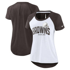 Cleveland Browns Women's Back Slit Lightweight Fashion T-Shirt White/Heather Scarlet