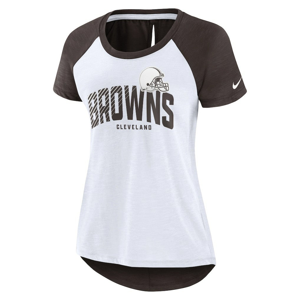 Cleveland Browns Women's Back Slit Lightweight Fashion T-Shirt White/Heather Scarlet
