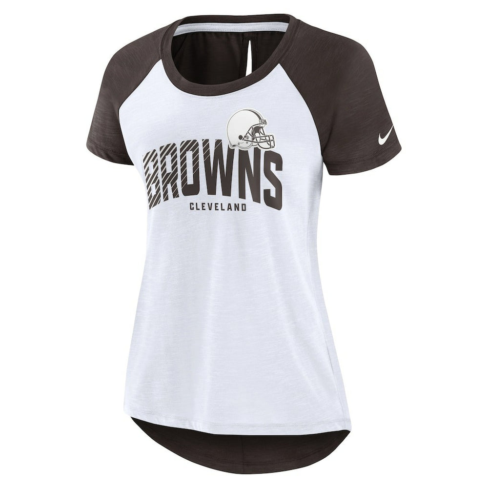 Cleveland Browns Women's Back Slit Lightweight Fashion T-Shirt White/Heather Scarlet