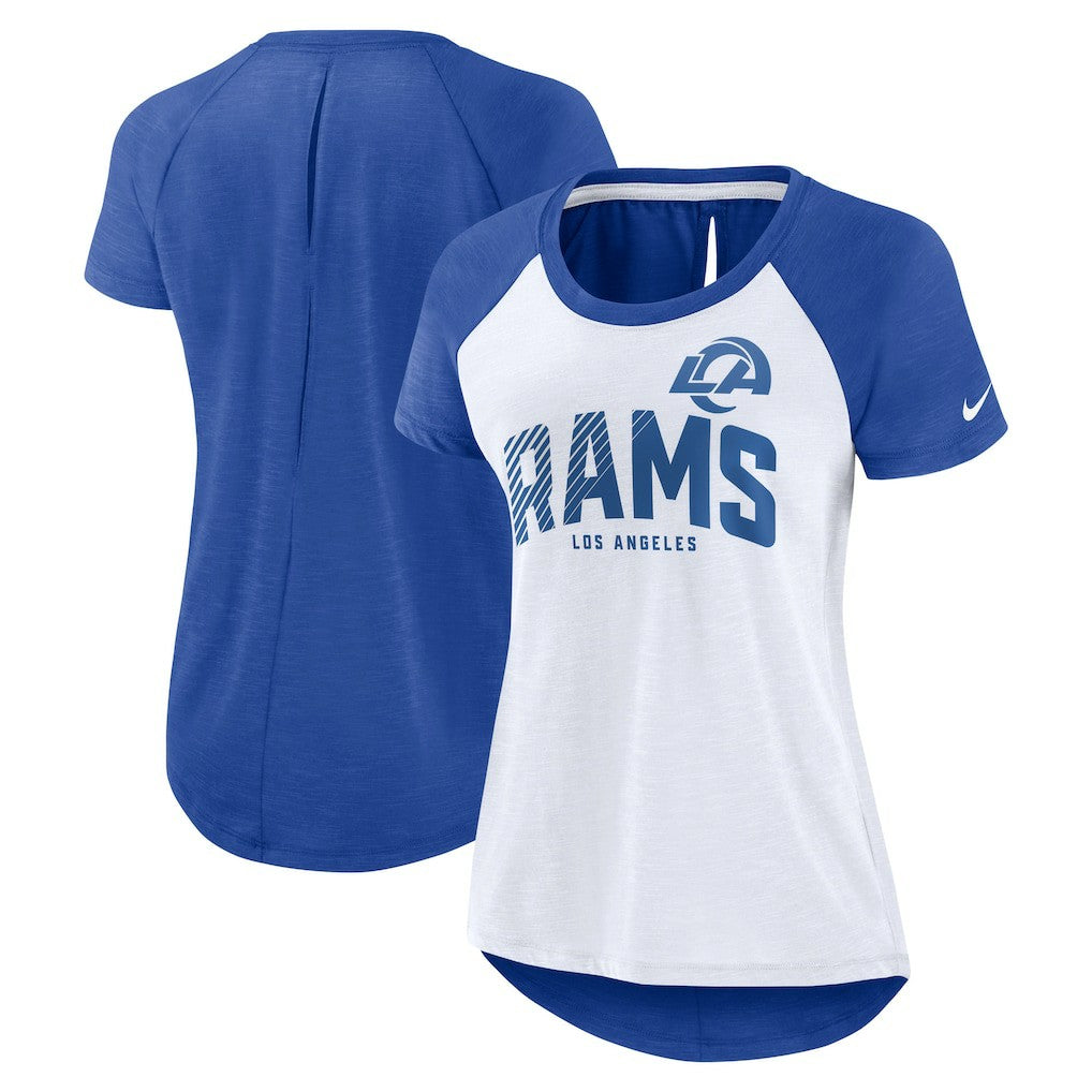 Los Angeles Rams Women's Back Slit Lightweight Fashion T-Shirt White/Heather Scarlet