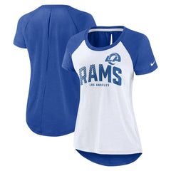 Los Angeles Rams Women's Back Slit Lightweight Fashion T-Shirt White/Heather Scarlet