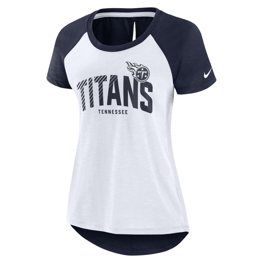 Tennessee Titans Women's Back Slit Lightweight Fashion T-Shirt White/Heather Scarlet