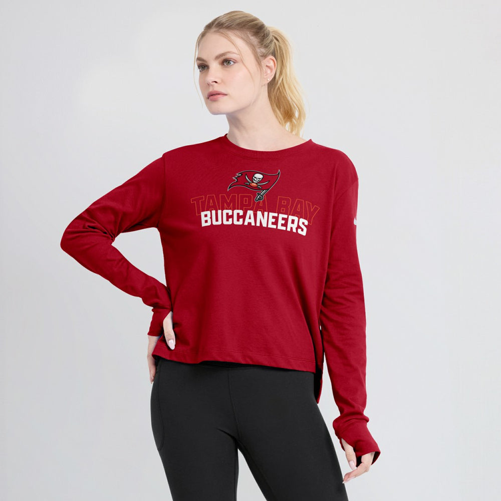 Tampa Bay Buccaneers Women's Modest Crop Performance Long Sleeve T-Shirt Red