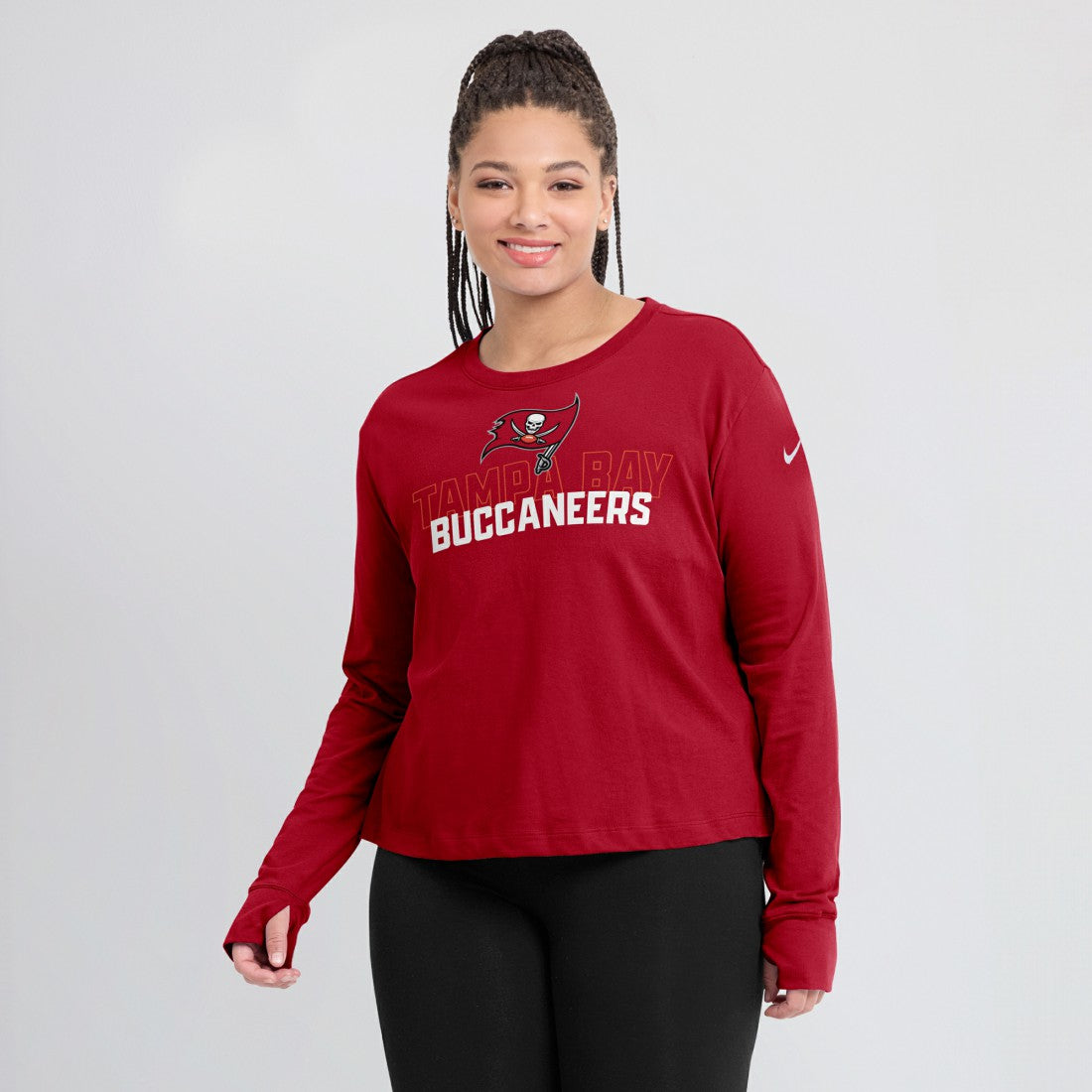 Tampa Bay Buccaneers Women's Modest Crop Performance Long Sleeve T-Shirt Red