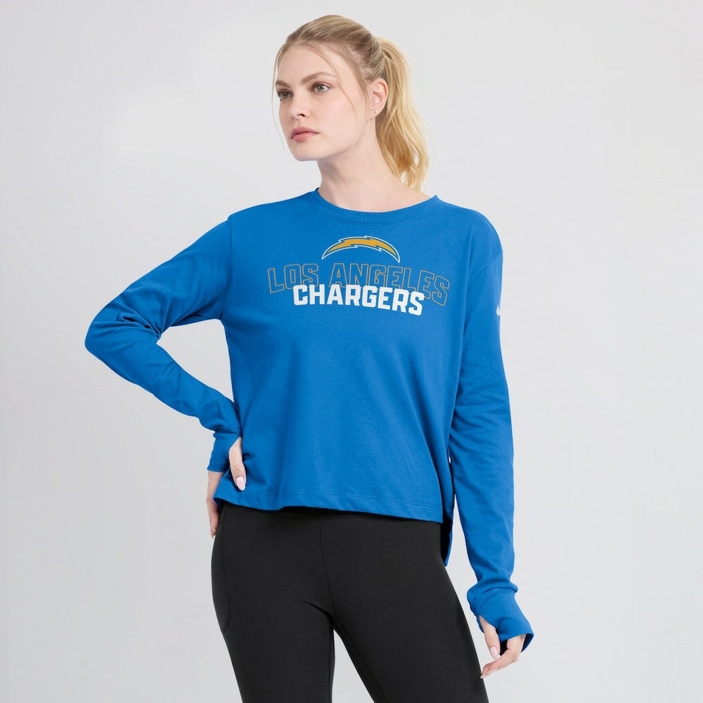 Los Angeles Chargers Women's Modest Crop Performance Long Sleeve T-Shirt Powder Blue