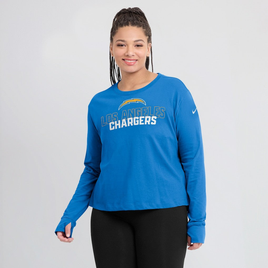 Los Angeles Chargers Women's Modest Crop Performance Long Sleeve T-Shirt Powder Blue