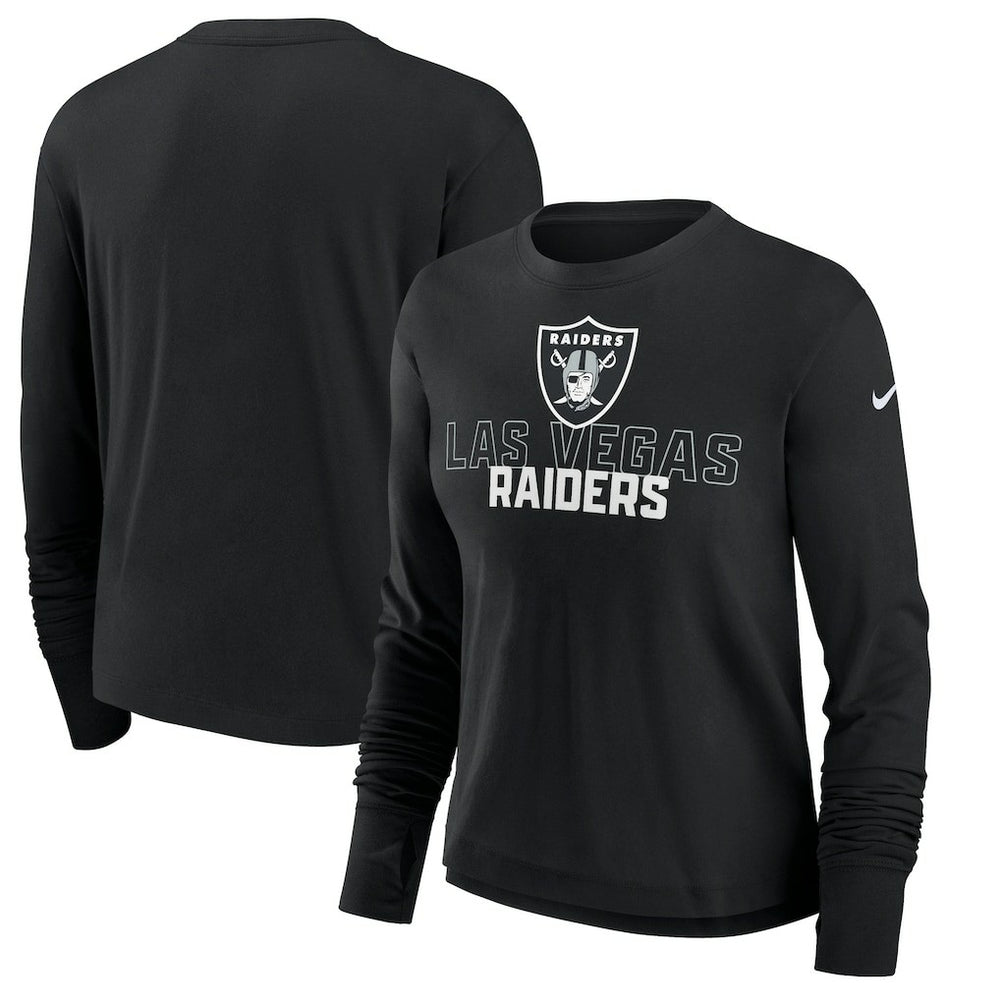 Las Vegas Raiders Women's Modest Crop Performance Long Sleeve T-Shirt Black