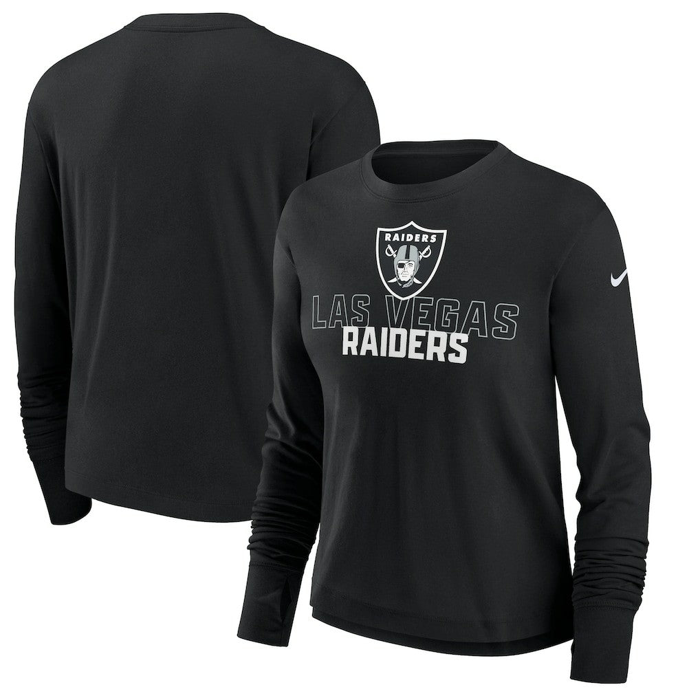 Las Vegas Raiders Women's Modest Crop Performance Long Sleeve T-Shirt Black