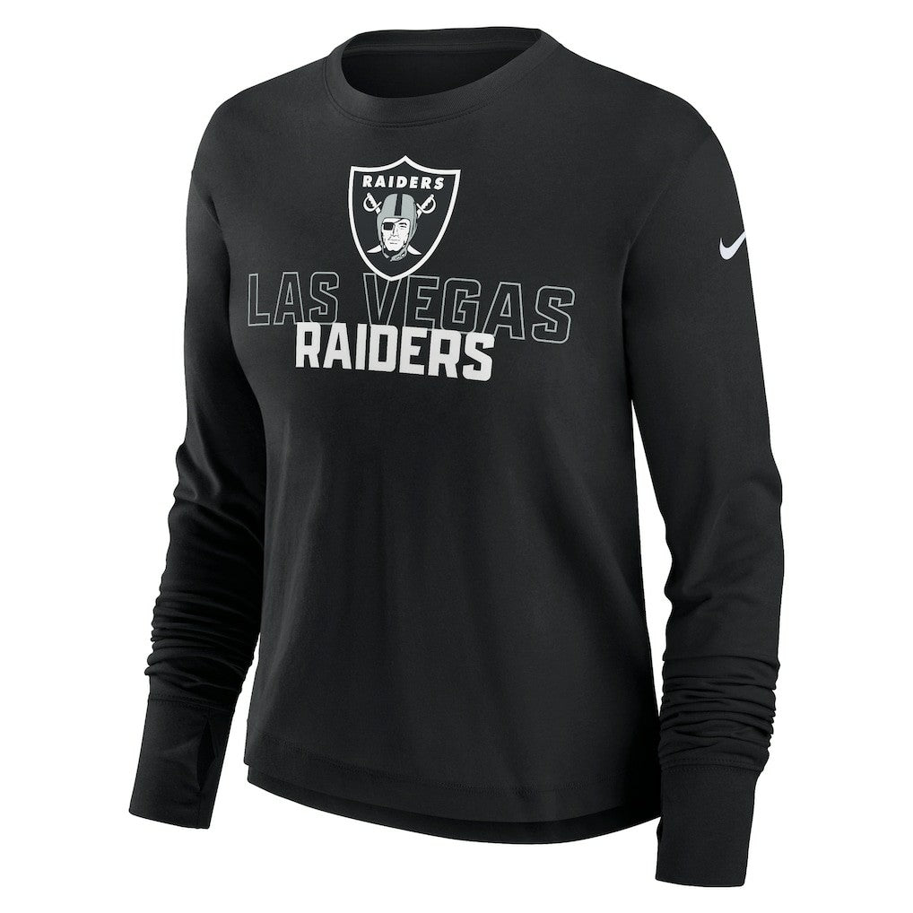 Las Vegas Raiders Women's Modest Crop Performance Long Sleeve T-Shirt Black