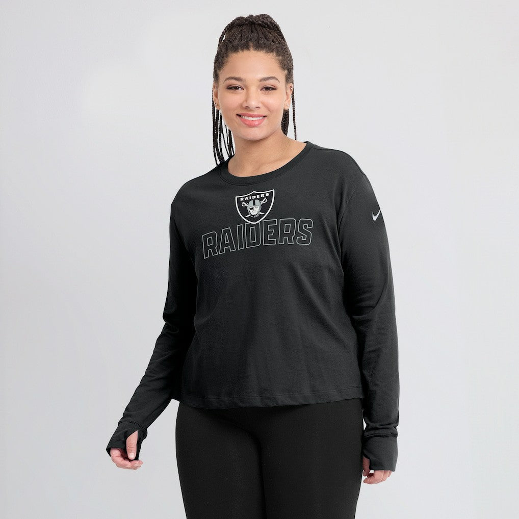 Las Vegas Raiders Women's Modest Crop Performance Long Sleeve T-Shirt Black