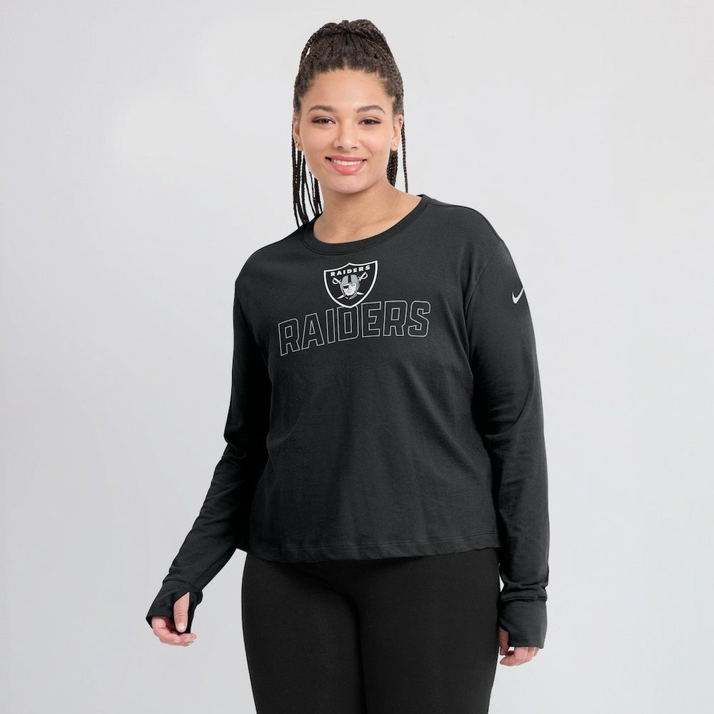 Las Vegas Raiders Women's Modest Crop Performance Long Sleeve T-Shirt Black