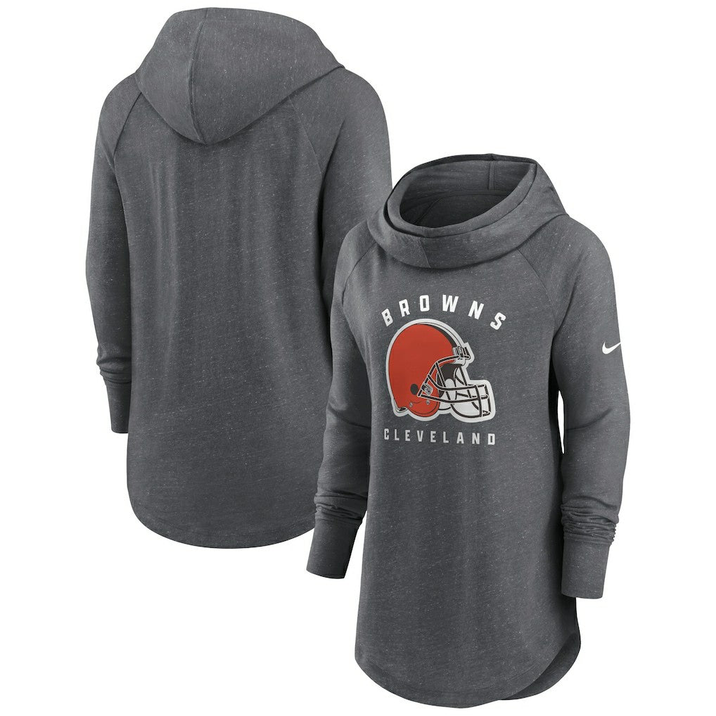 Cleveland Browns Women's Raglan Funnel Neck Pullover Hoodie Heather Charcoal