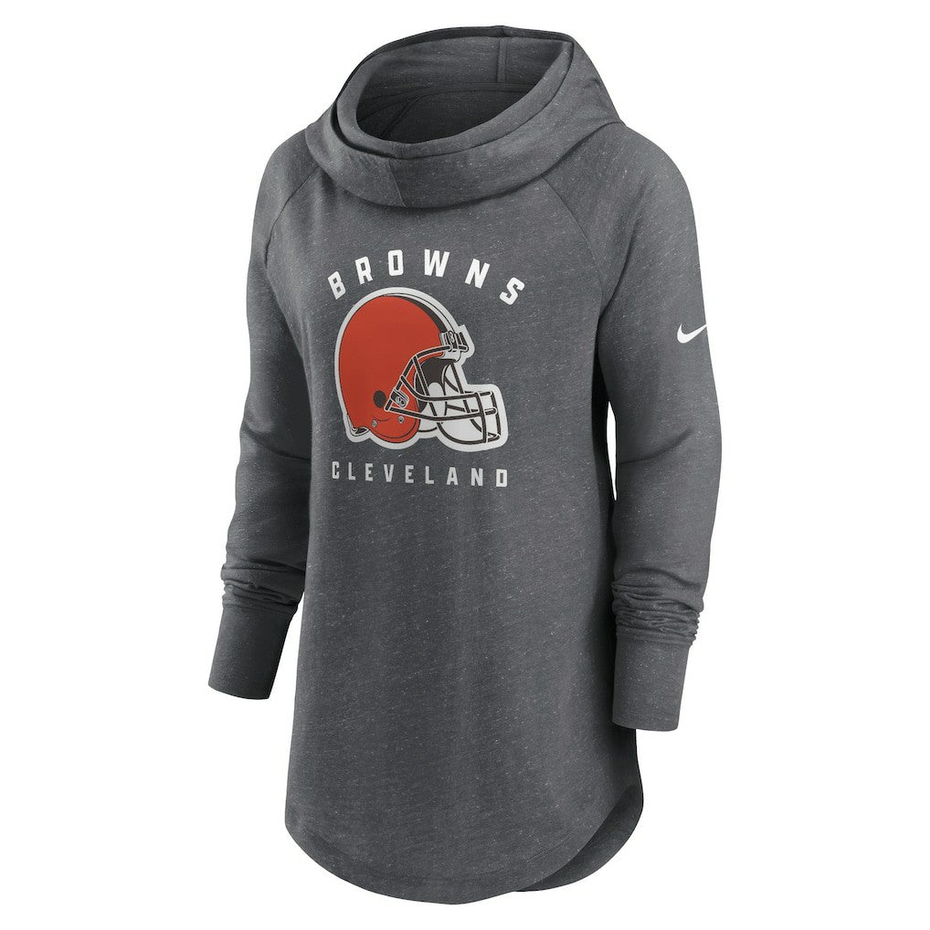 Cleveland Browns Women's Raglan Funnel Neck Pullover Hoodie Heather Charcoal