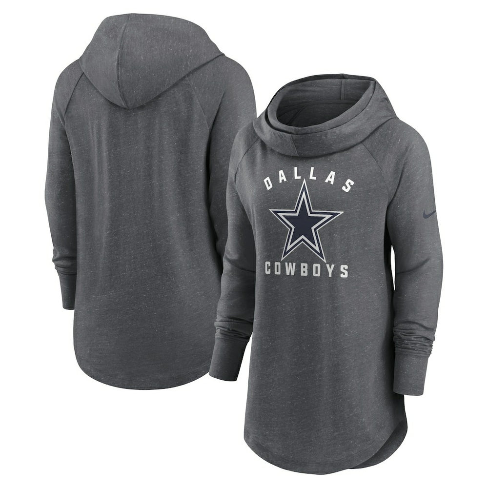 Dallas Cowboys Women's Raglan Funnel Neck Pullover Hoodie Heather Charcoal
