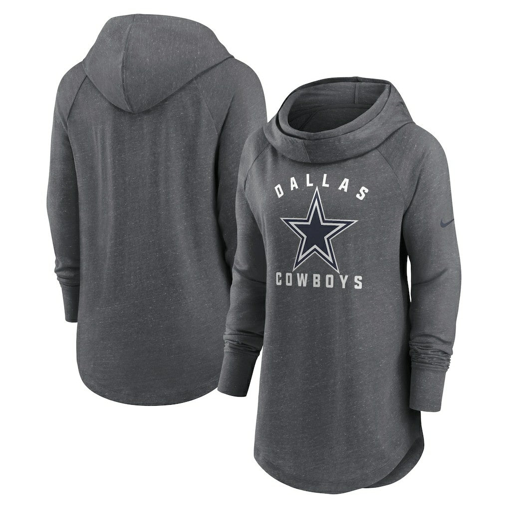Dallas Cowboys Women's Raglan Funnel Neck Pullover Hoodie Heather Charcoal