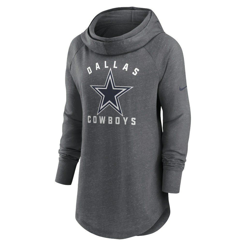 Dallas Cowboys Women's Raglan Funnel Neck Pullover Hoodie Heather Charcoal