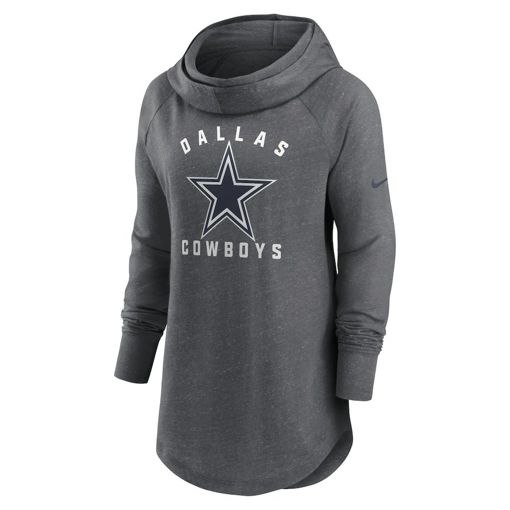 Dallas Cowboys Women's Raglan Funnel Neck Pullover Hoodie Heather Charcoal