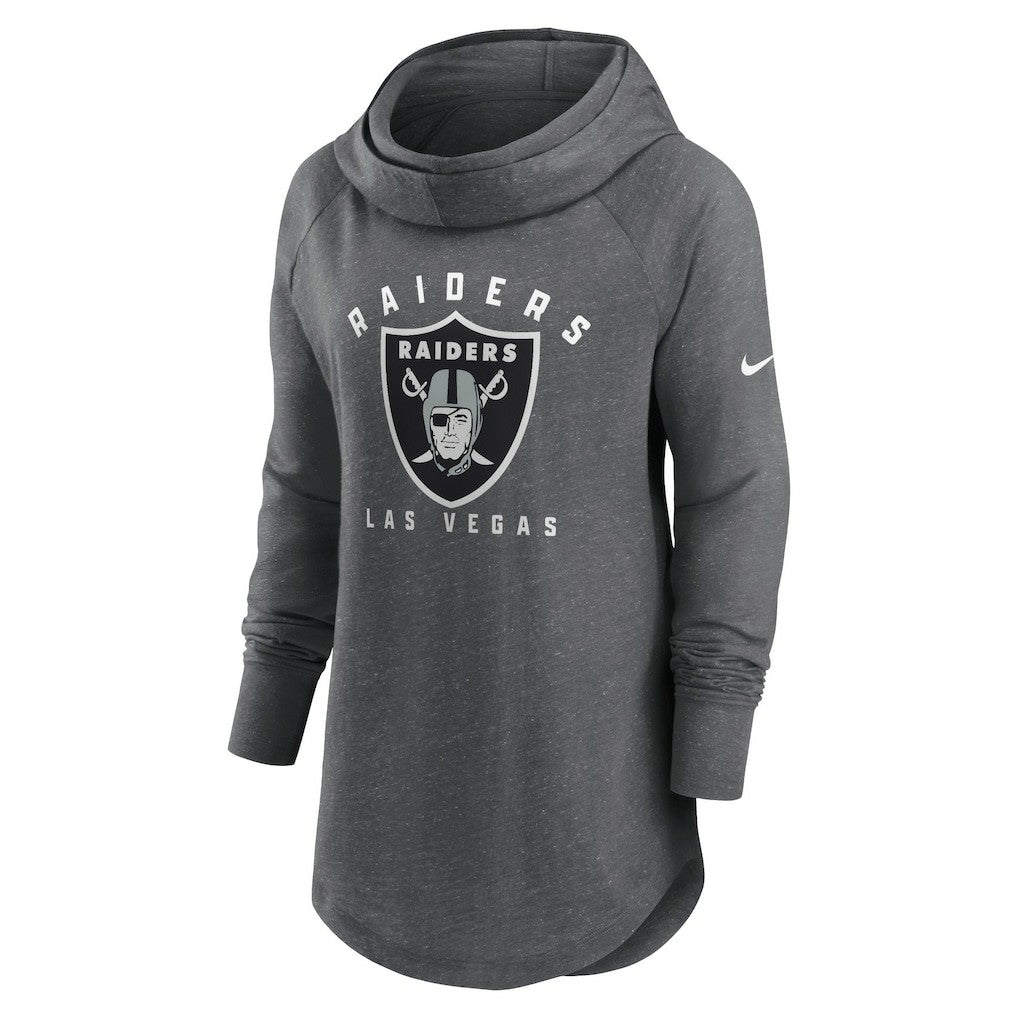 Las Vegas Raiders Women's Raglan Funnel Neck Pullover Hoodie Heather Charcoal