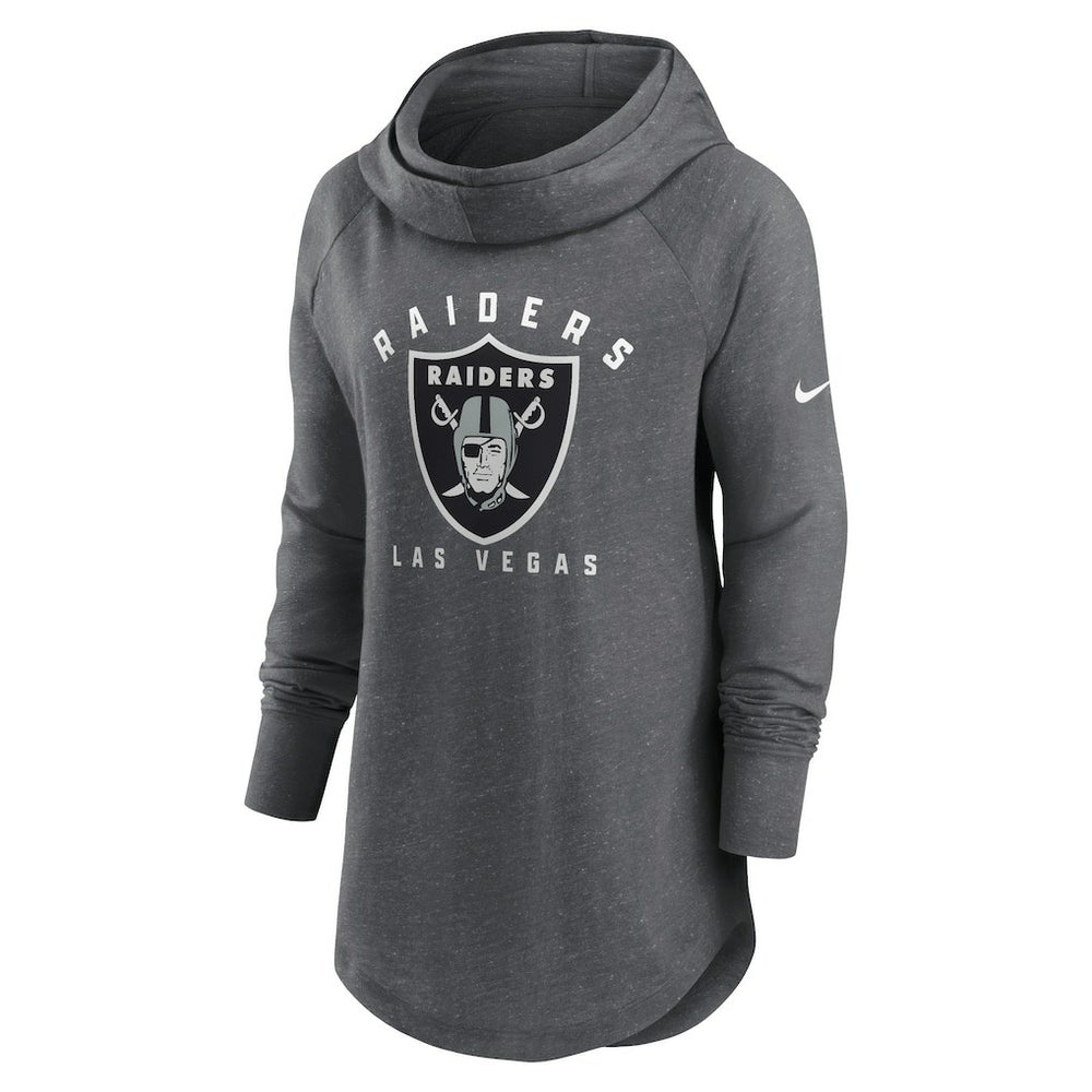 Las Vegas Raiders Women's Raglan Funnel Neck Pullover Hoodie Heather Charcoal