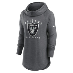 Las Vegas Raiders Women's Raglan Funnel Neck Pullover Hoodie Heather Charcoal
