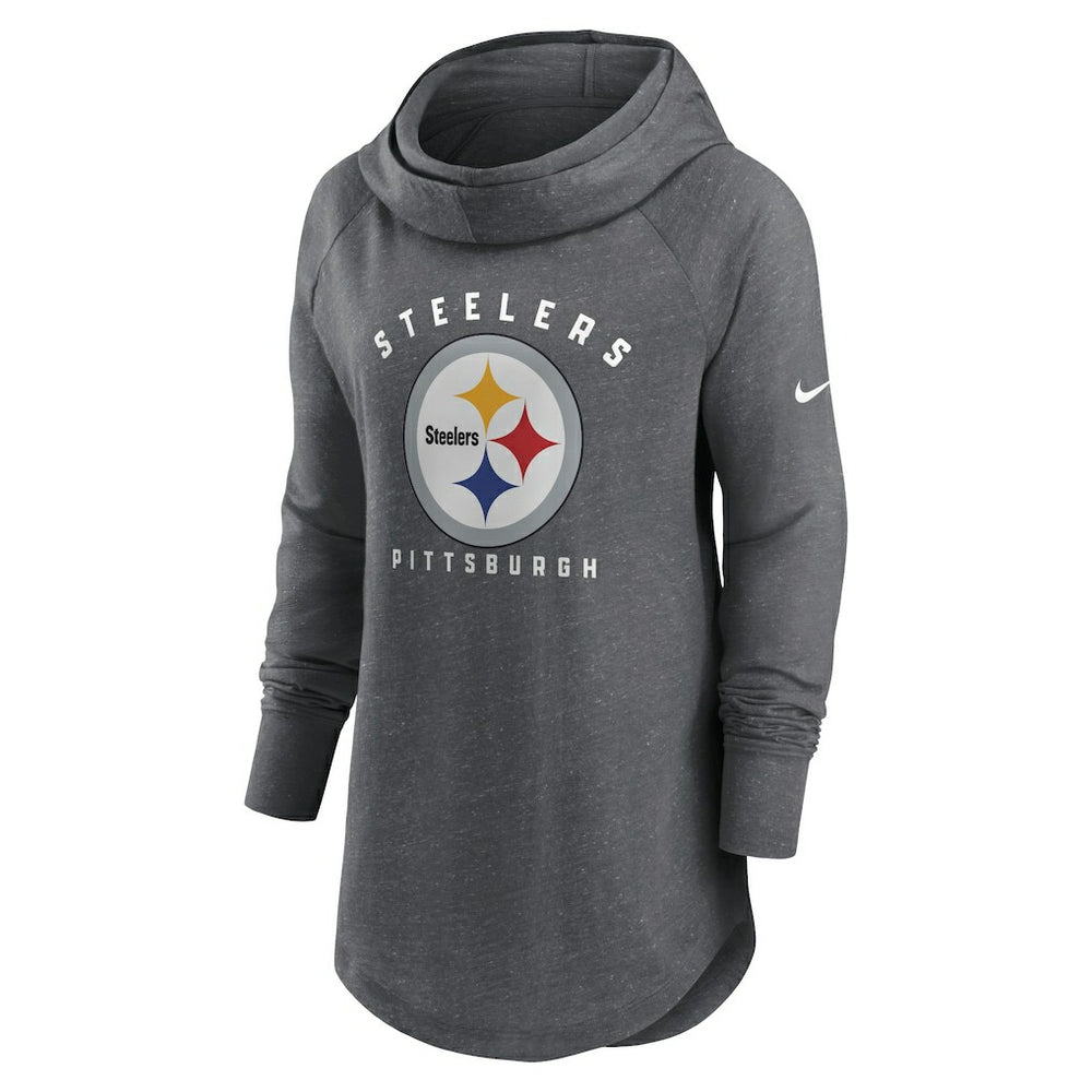 Pittsburgh Steelers Women's Raglan Funnel Neck Pullover Hoodie Heather Charcoal