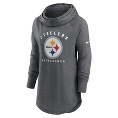 Pittsburgh Steelers Women's Raglan Funnel Neck Pullover Hoodie Heather Charcoal