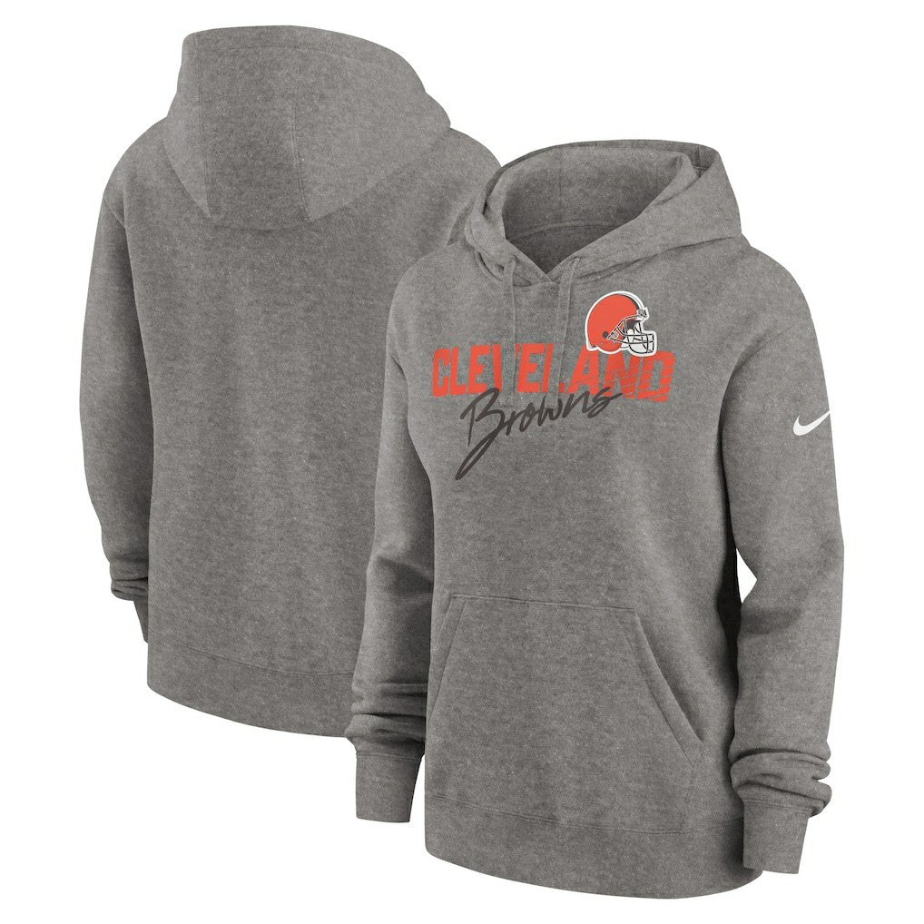 Cleveland Browns Women's Wordmark Club Fleece Pullover Hoodie Heather Gray