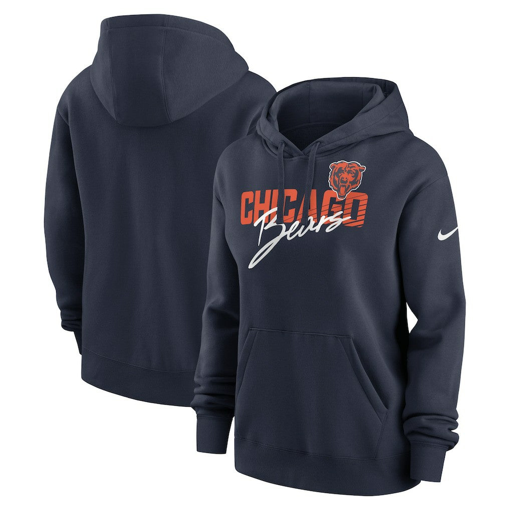 Chicago Bears Women's Wordmark Club Fleece Pullover Hoodie Navy