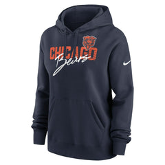 Chicago Bears Women's Wordmark Club Fleece Pullover Hoodie Navy