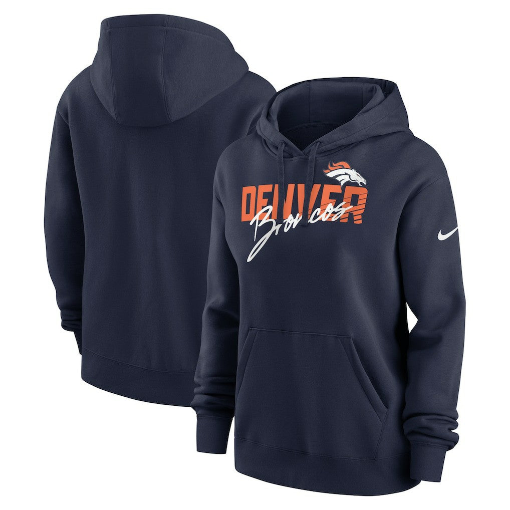 Denver Broncos Women's Wordmark Club Fleece Pullover Hoodie Navy