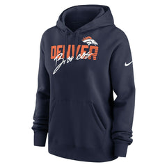 Denver Broncos Women's Wordmark Club Fleece Pullover Hoodie Navy