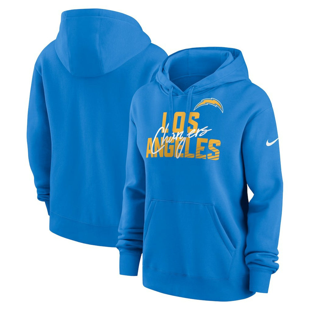 Los Angeles Chargers Women's Wordmark Club Fleece Pullover Hoodie Powder Blue