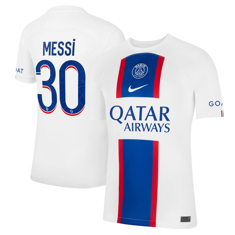Lionel Messi Paris Saint-Germain 2022/23 Third Breathe Stadium Replica Player Jersey White