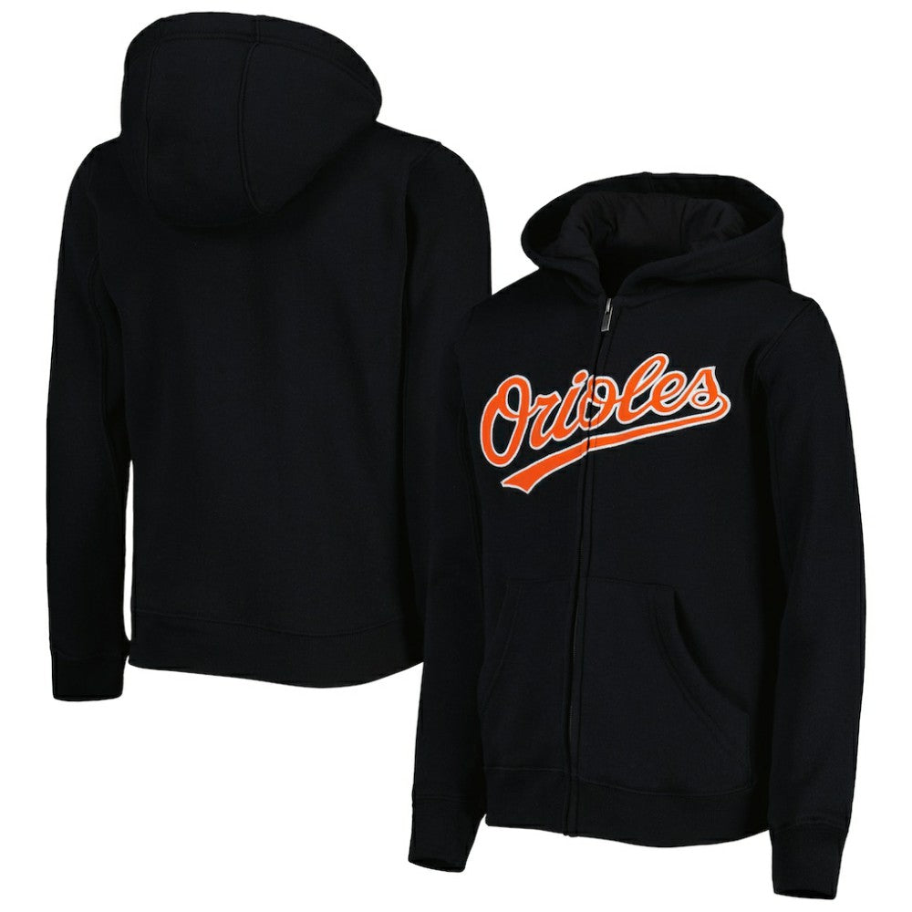 Baltimore Orioles Youth Wordmark Full-Zip Fleece Hoodie - Black Hoodies
