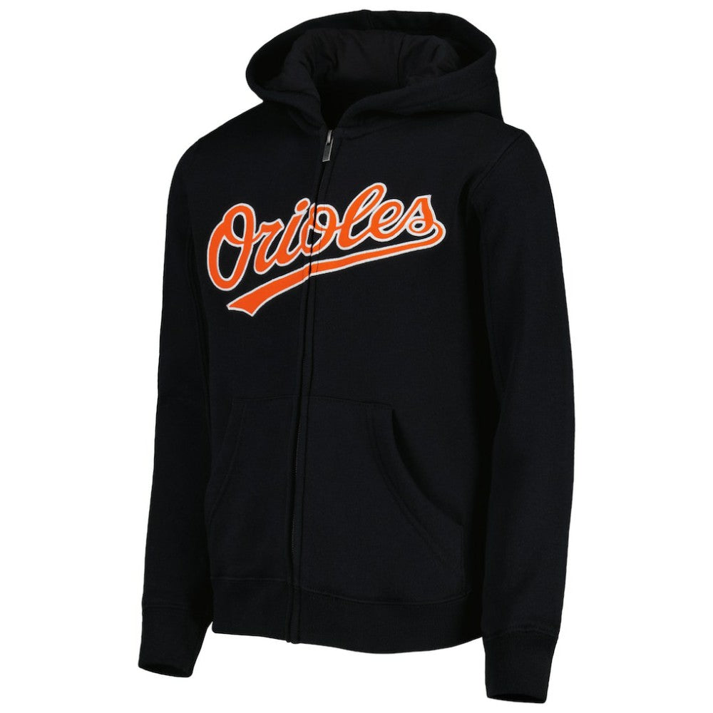 Baltimore Orioles Youth Wordmark Full-Zip Fleece Hoodie - Black Hoodies