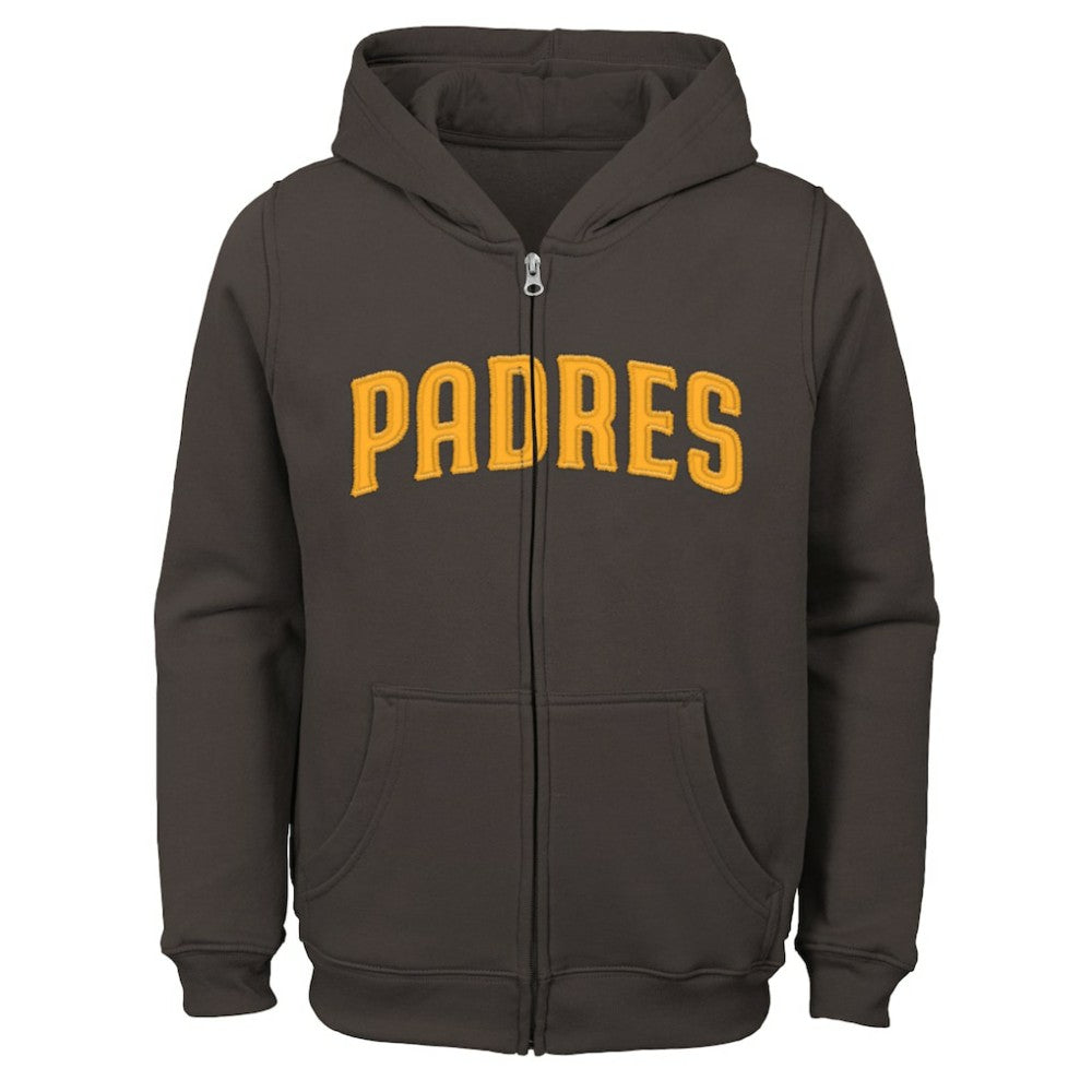 San Diego Padres Youth Wordmark Full-Zip Fleece Hoodie - Brown Hoodies