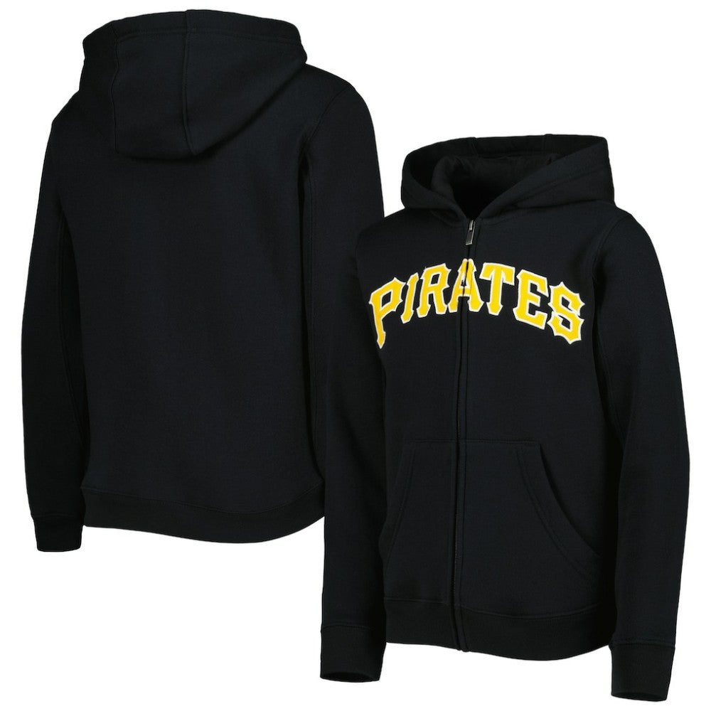 Pittsburgh Pirates Youth Wordmark Full-Zip Fleece Hoodie - Black Hoodies
