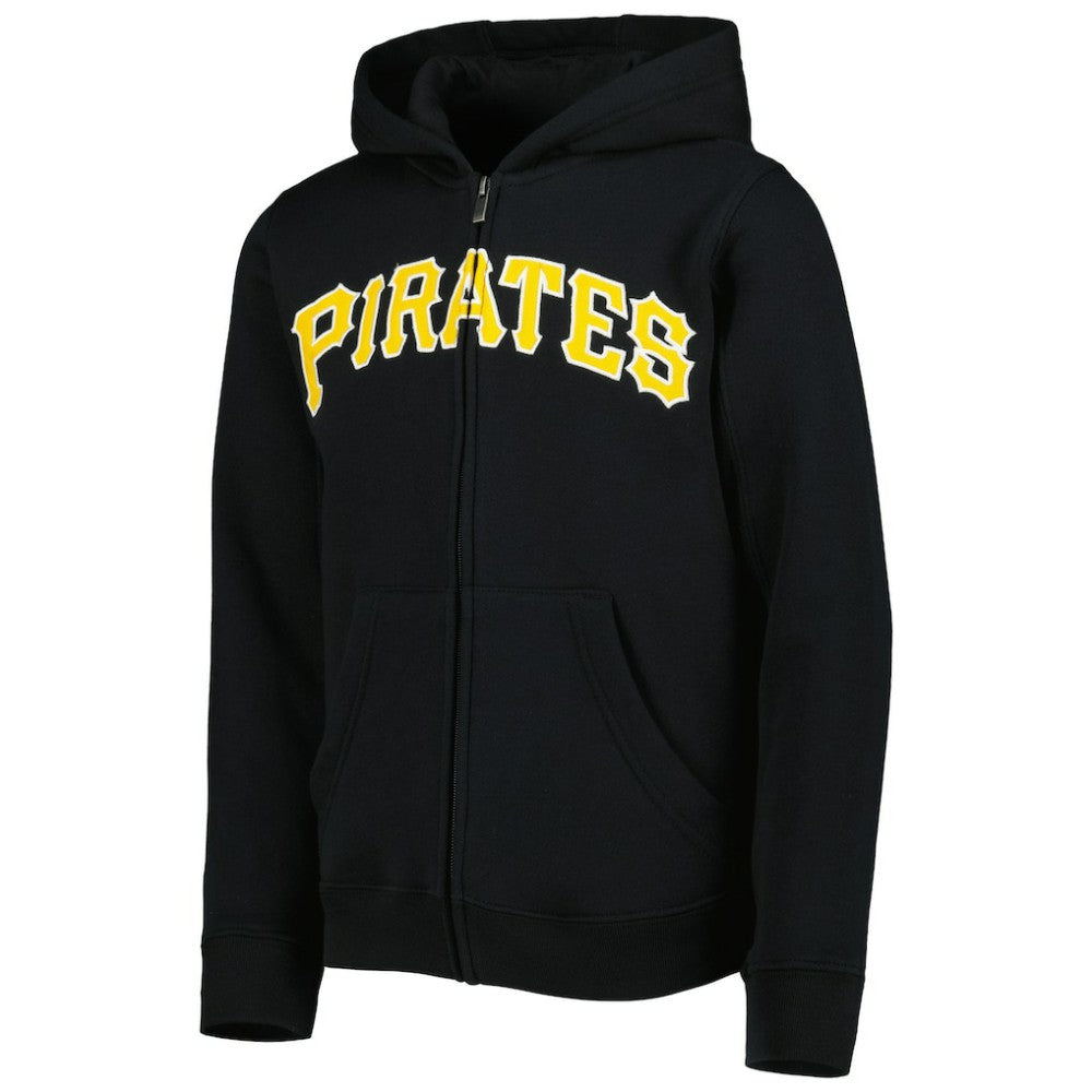 Pittsburgh Pirates Youth Wordmark Full-Zip Fleece Hoodie - Black Hoodies