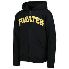 Pittsburgh Pirates Youth Wordmark Full-Zip Fleece Hoodie - Black Hoodies