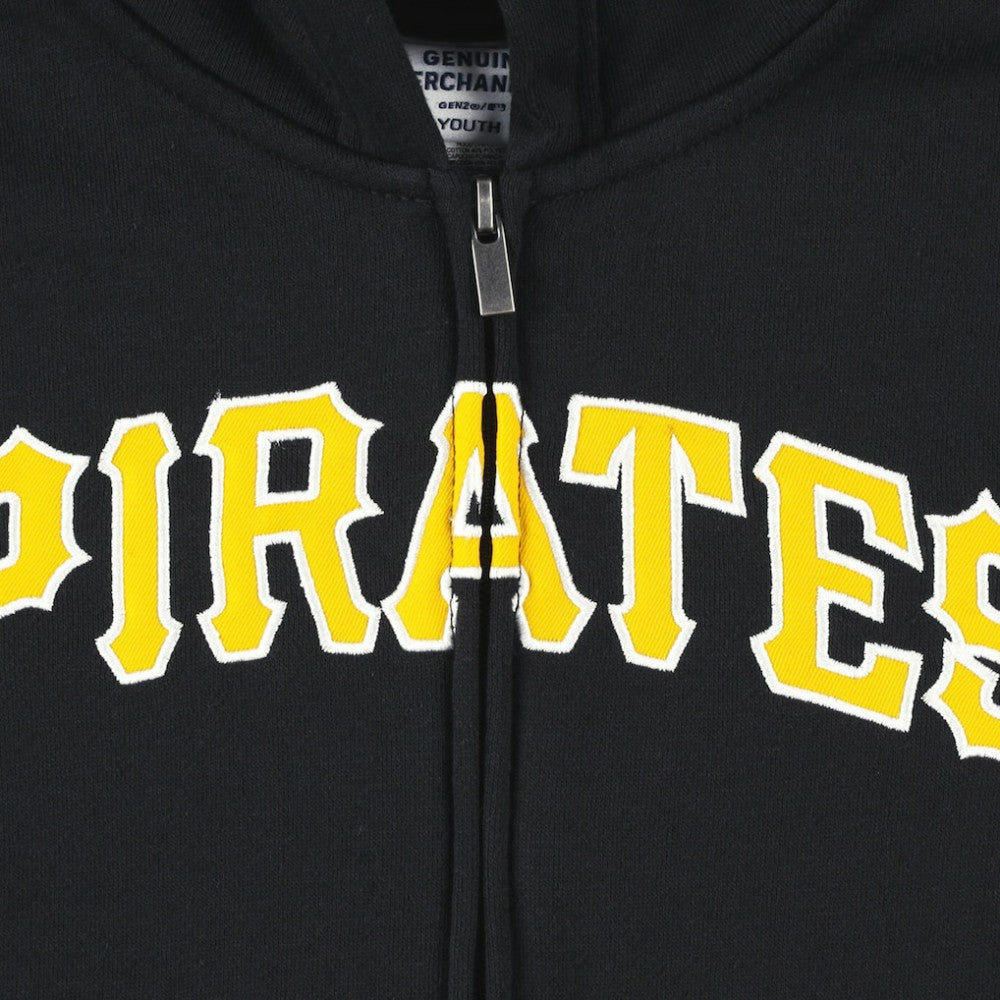 Pittsburgh Pirates Youth Wordmark Full-Zip Fleece Hoodie - Black Hoodies