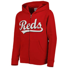 Cincinnati Reds Youth Wordmark Full-Zip Fleece Hoodie - Red Hoodies