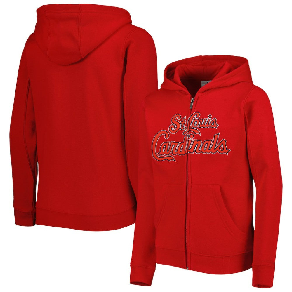 St. Louis Cardinals Youth Wordmark Full-Zip Fleece Hoodie - Red Hoodies