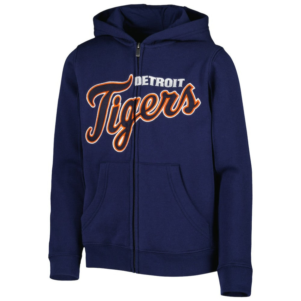 Detroit Tigers Youth Wordmark Full-Zip Fleece Hoodie - Navy Hoodies