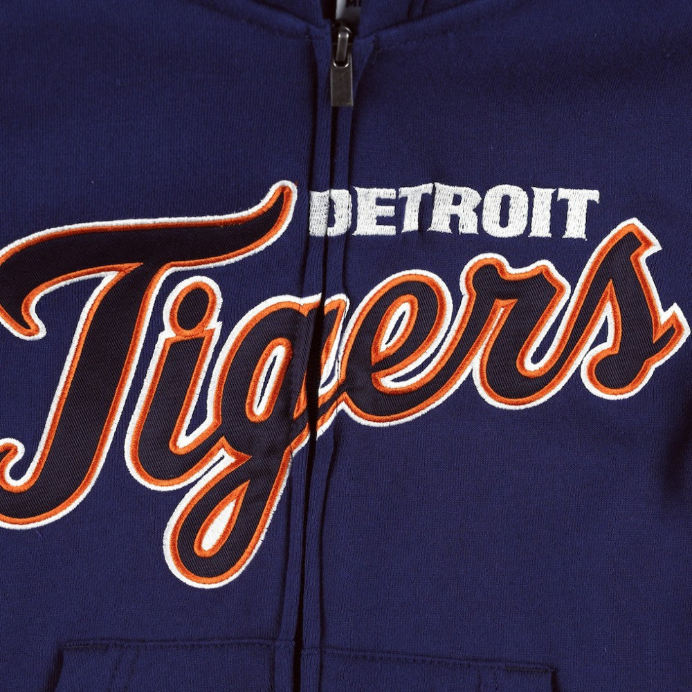 Detroit Tigers Youth Wordmark Full-Zip Fleece Hoodie - Navy Hoodies