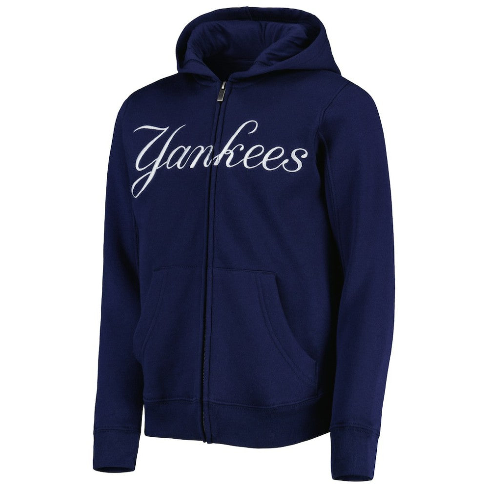 New York Yankees Youth Wordmark Full-Zip Fleece Hoodie - Navy Hoodies