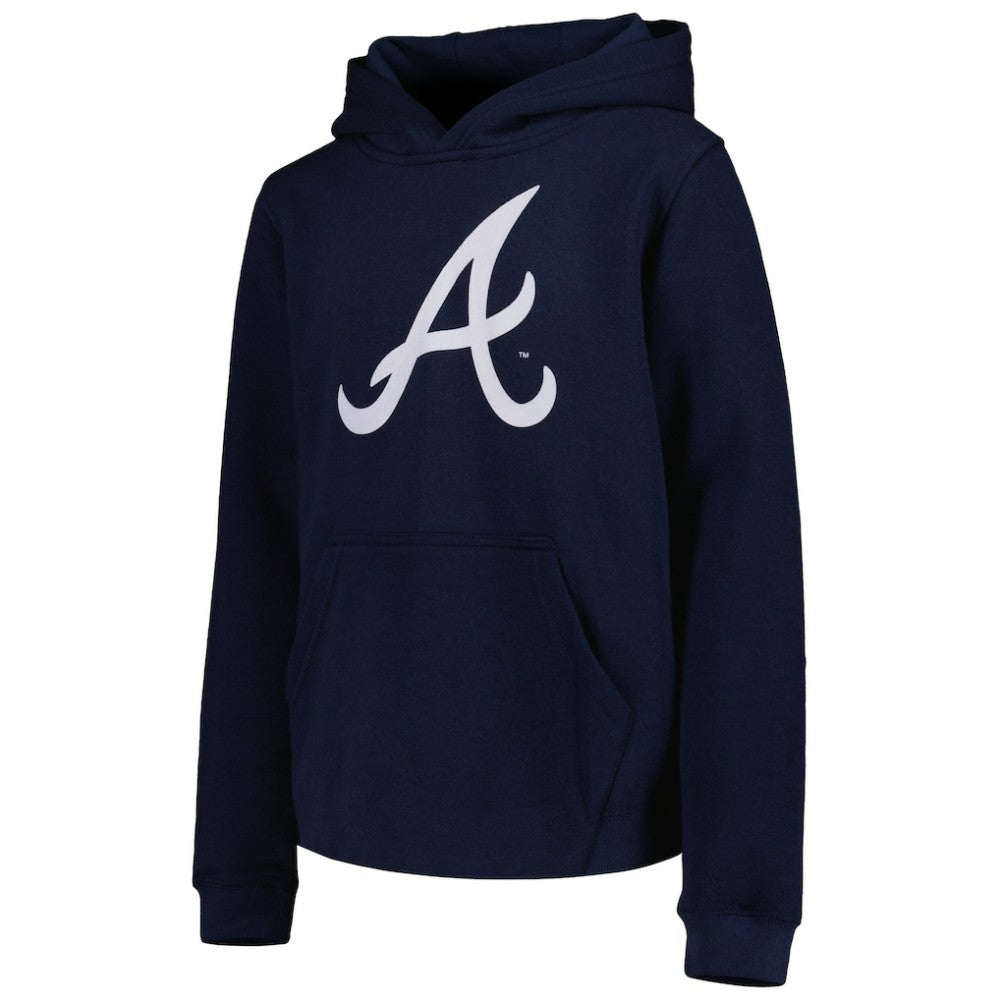 Atlanta Braves Youth Team Primary Logo Pullover Hoodie - Navy Hoodies